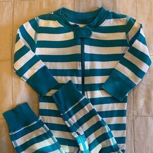 Hanna Andersson Teal and White Striped Onesie